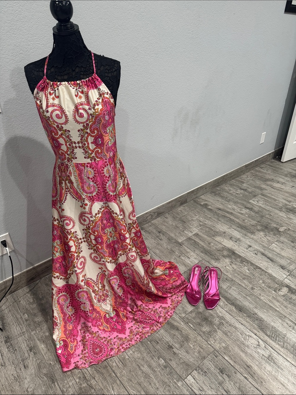 Pink Paisley Halter Maxi Dress